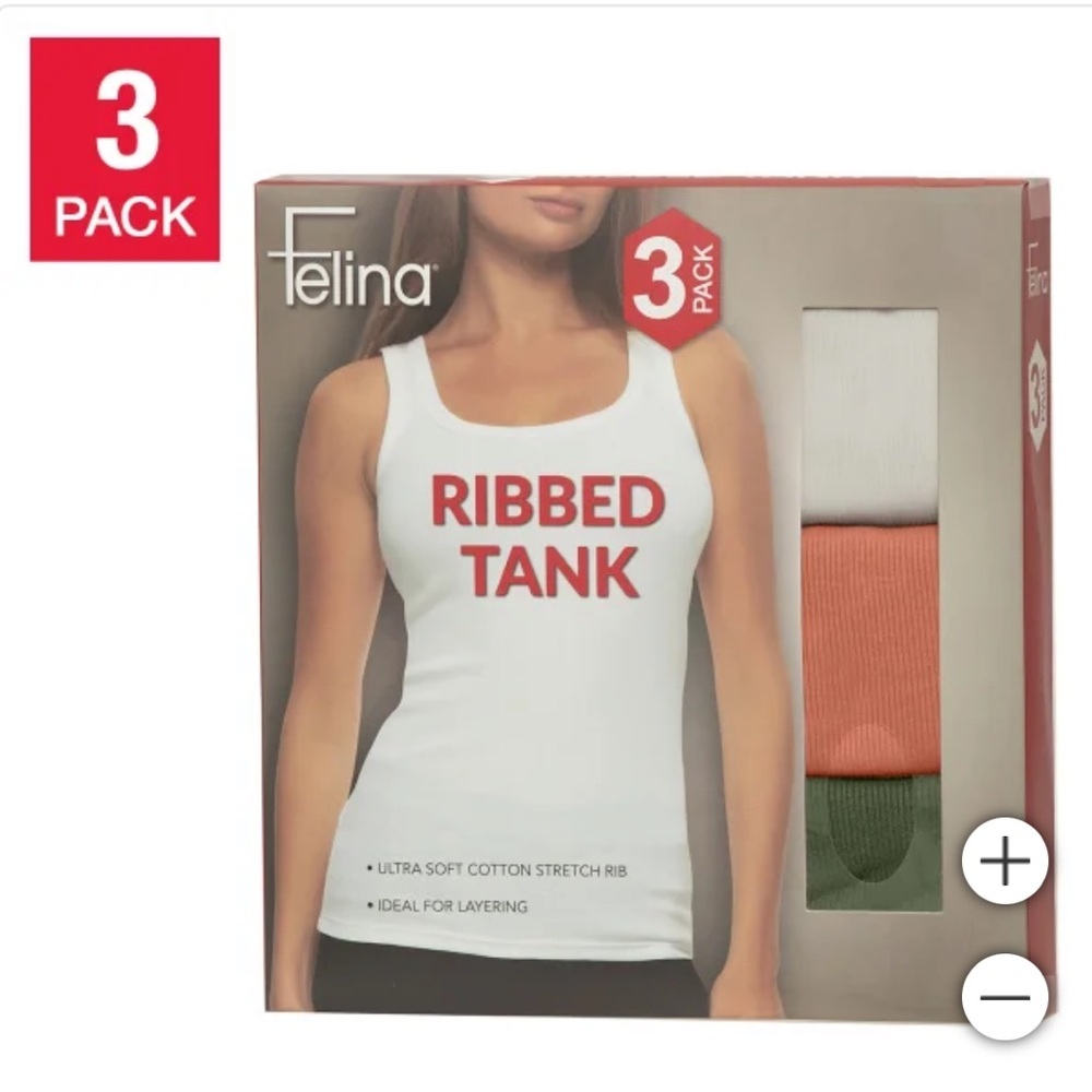 Open box Felina Women's Ribbed Tank, 3-pack green cream Mauve